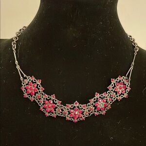 Red Gemstone Metal Choker Necklace NIB